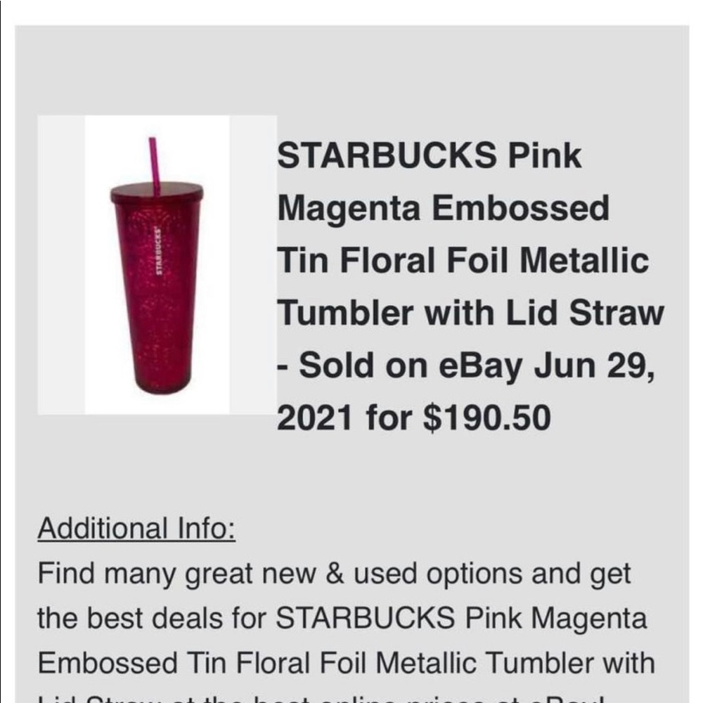 Starbucks cup (please see second photo for all information.